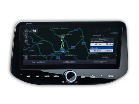 A car radio with a map on the screen.