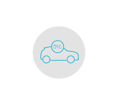 A line drawing of a car with a magnifying glass on top of it.
