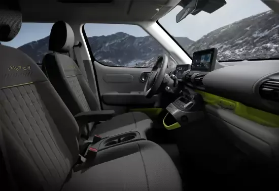 The interior of a car with mountains in the background Inster
