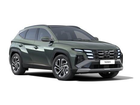A green hyundai tucson is shown on a white background.