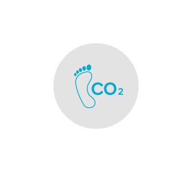 A circle with a footprint and the words co2 on it.