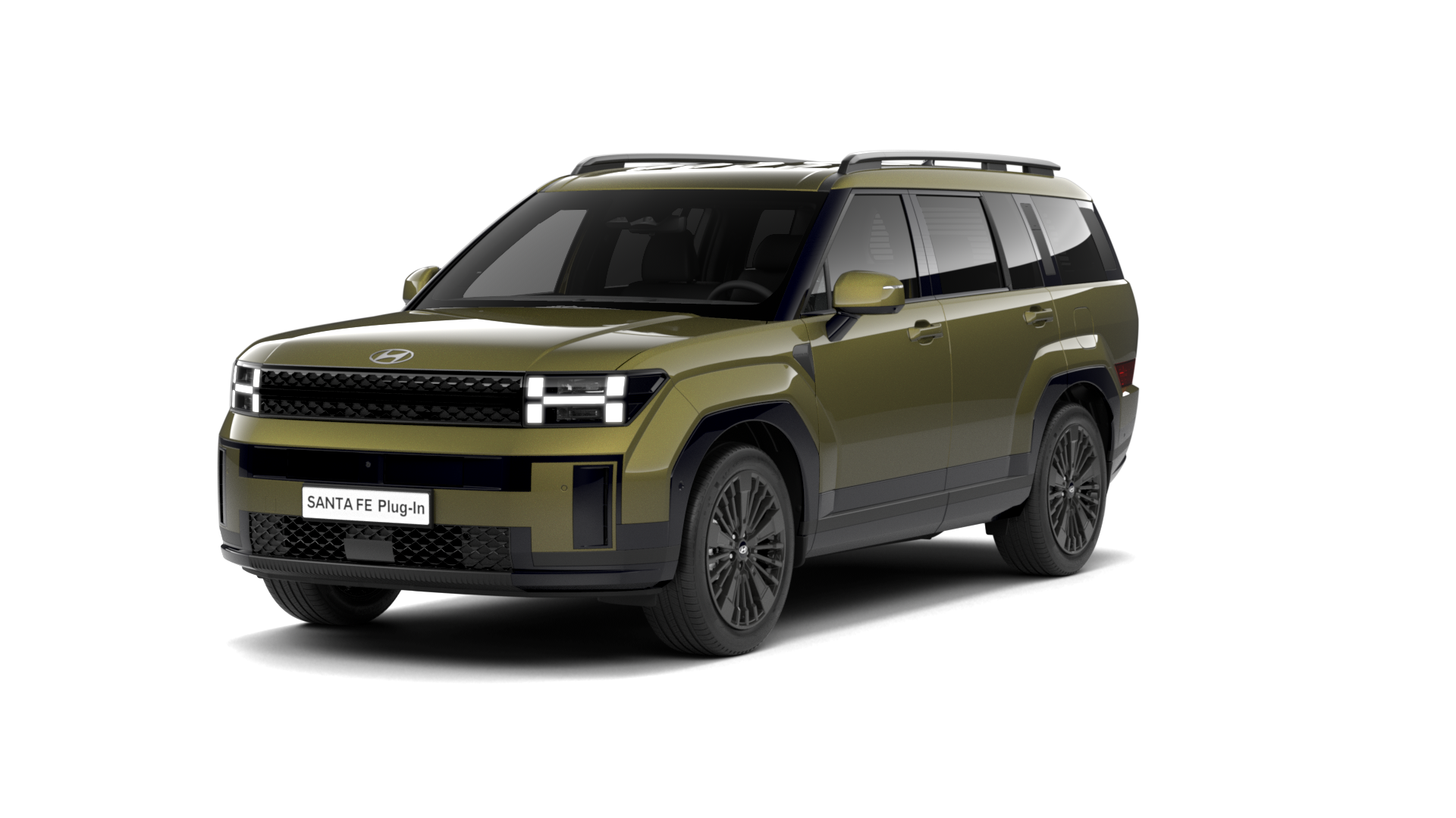 A green suv is shown on a white background. Santa Fe 