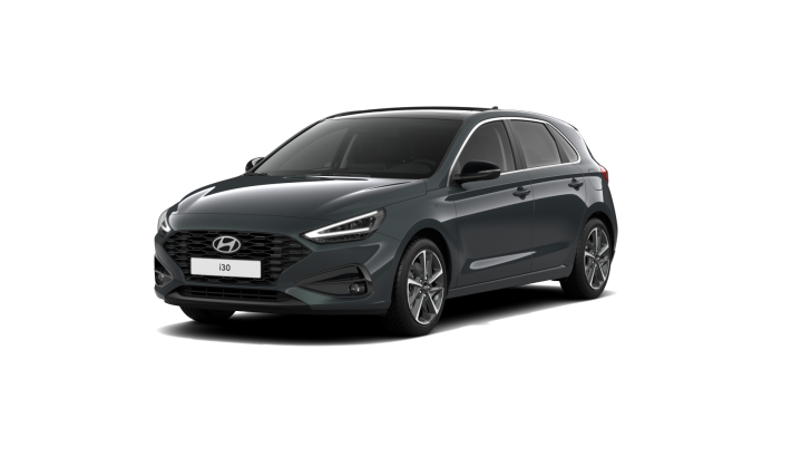 A gray hyundai i30 hatchback is shown on a white background.