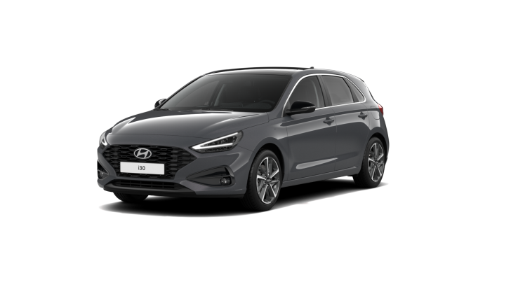A gray hyundai i30 hatchback is shown on a white background.