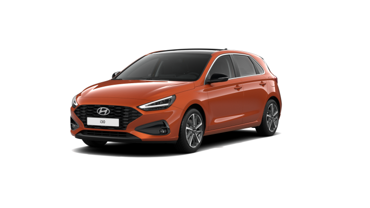 A red hyundai i30 hatchback is shown on a white background.