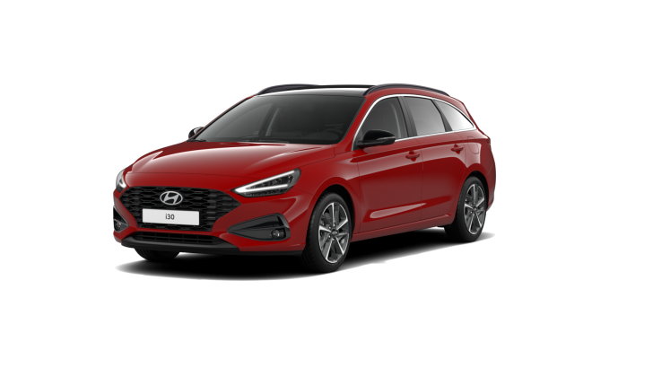 A red hyundai i30 station wagon is shown on a white background.