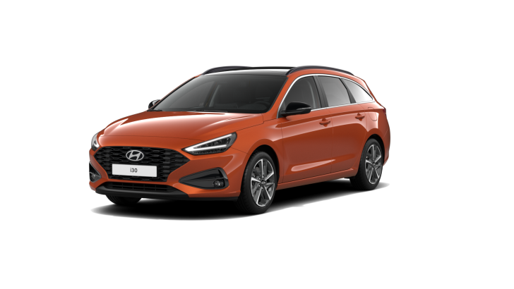 A red hyundai i30 station wagon is shown on a white background.