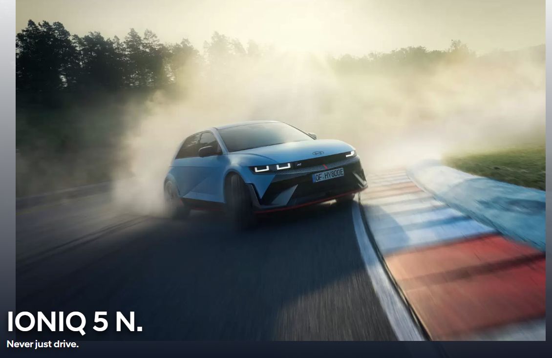 A hyundai ioniq 5 n is driving on a race track