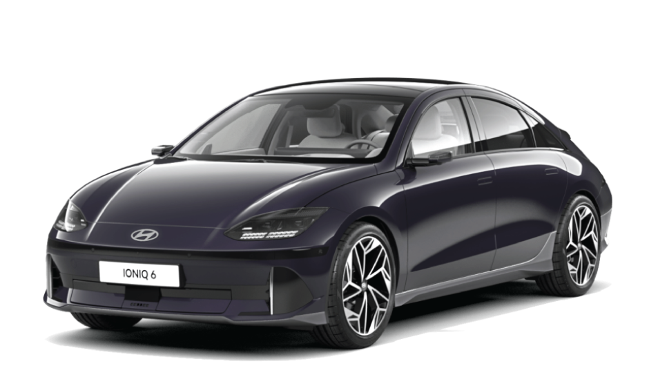 A black hyundai electric car is shown on a white background. Ioniq6