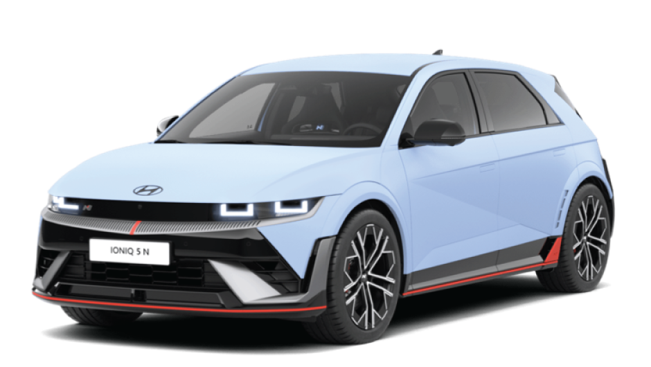 A blue hyundai ioniq 5 n line is shown on a white background.