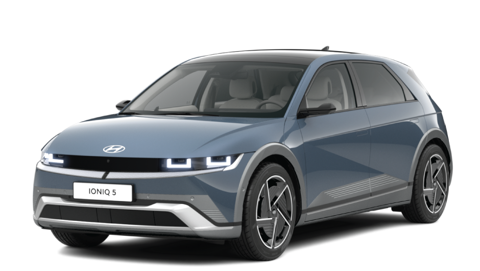 A blue hyundai ioniq 5 is shown on a white background.