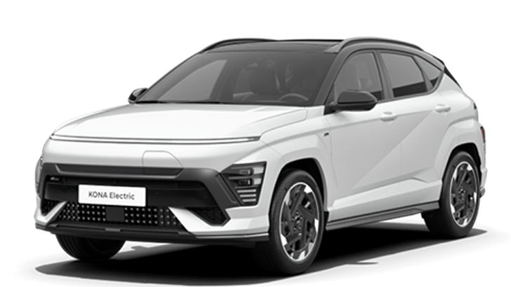 A white hyundai kona electric is shown on a white background.