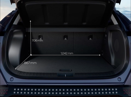 The trunk of a car has measurements on it Kona