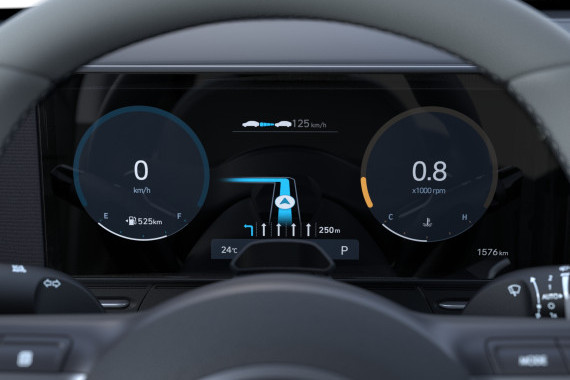 A close up of a car dashboard with the number 0.8 on it Kona