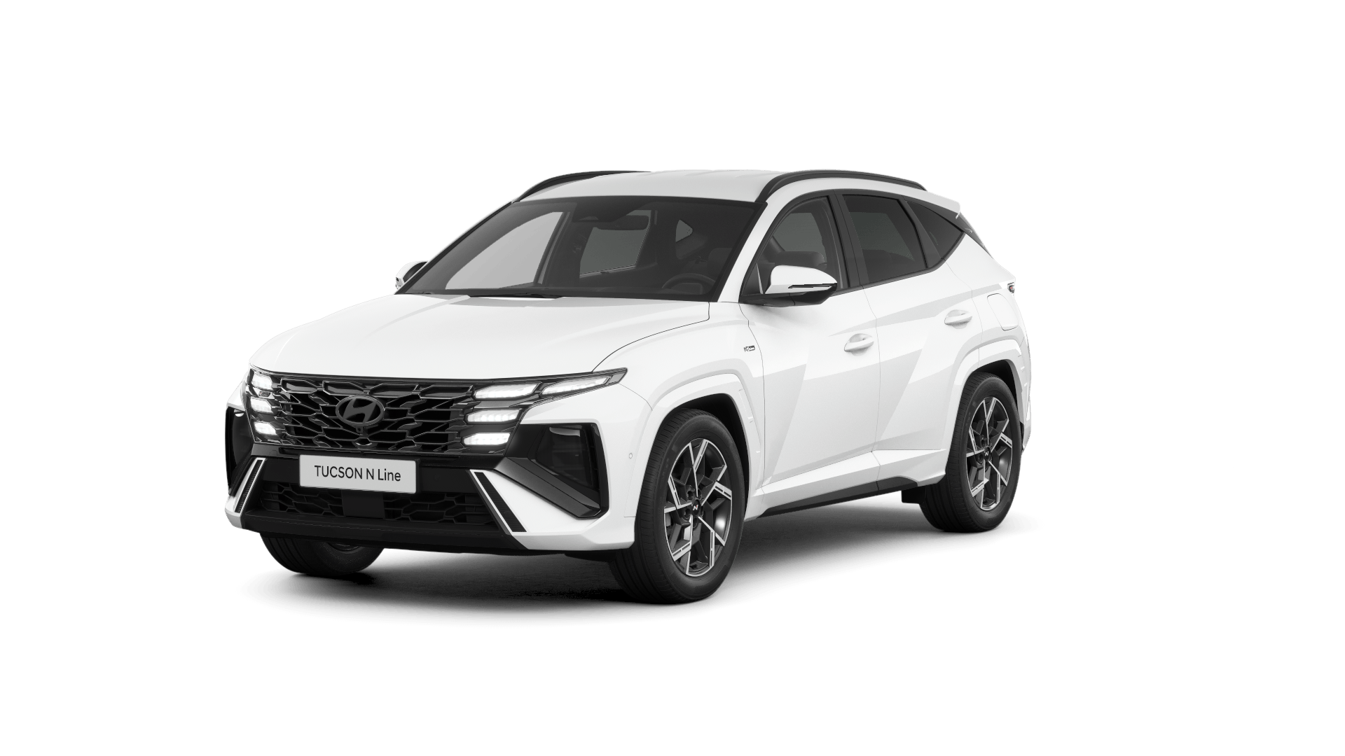A white hyundai tucson is shown on a white background.