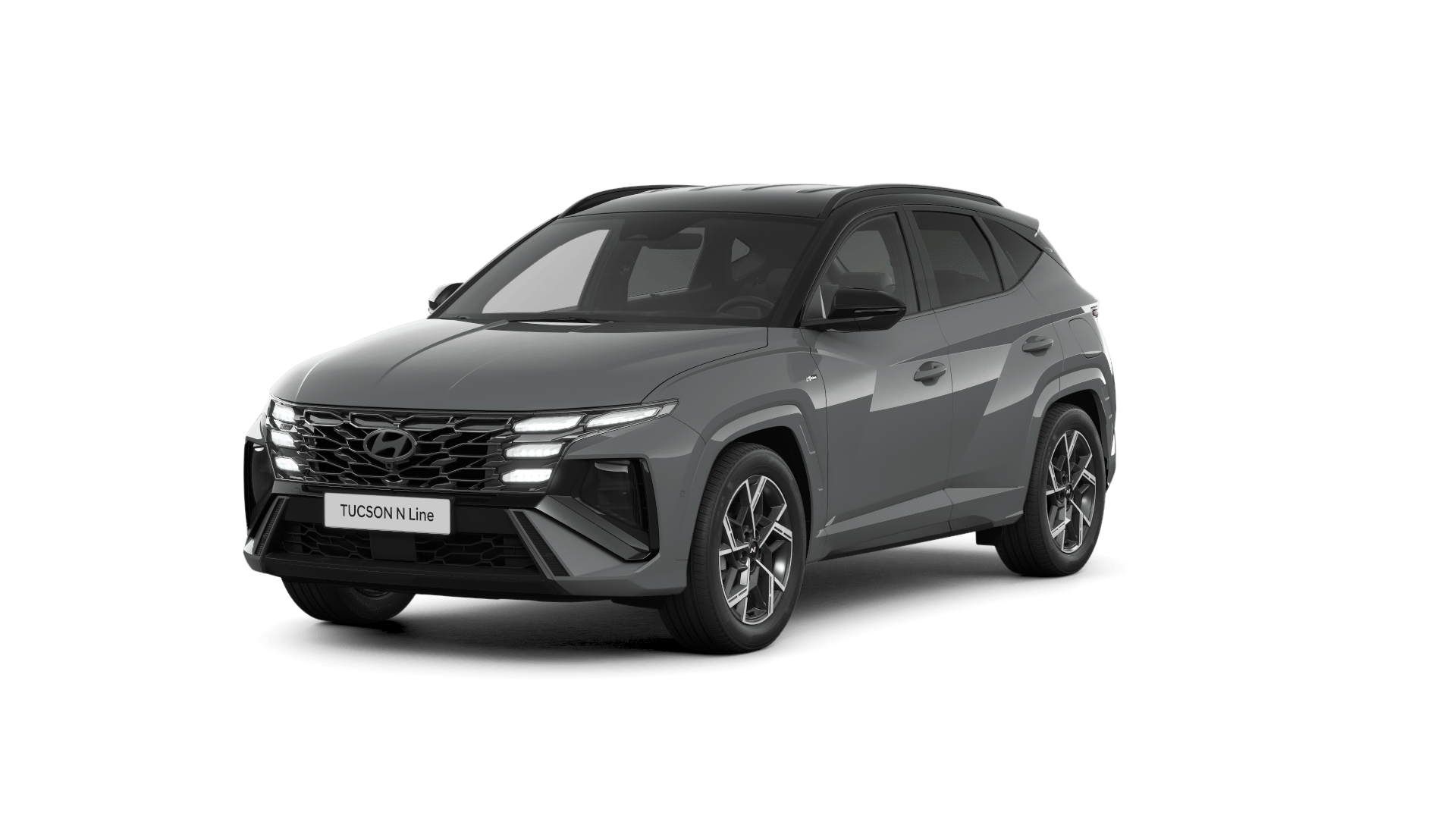 A gray hyundai tucson is shown on a white background.