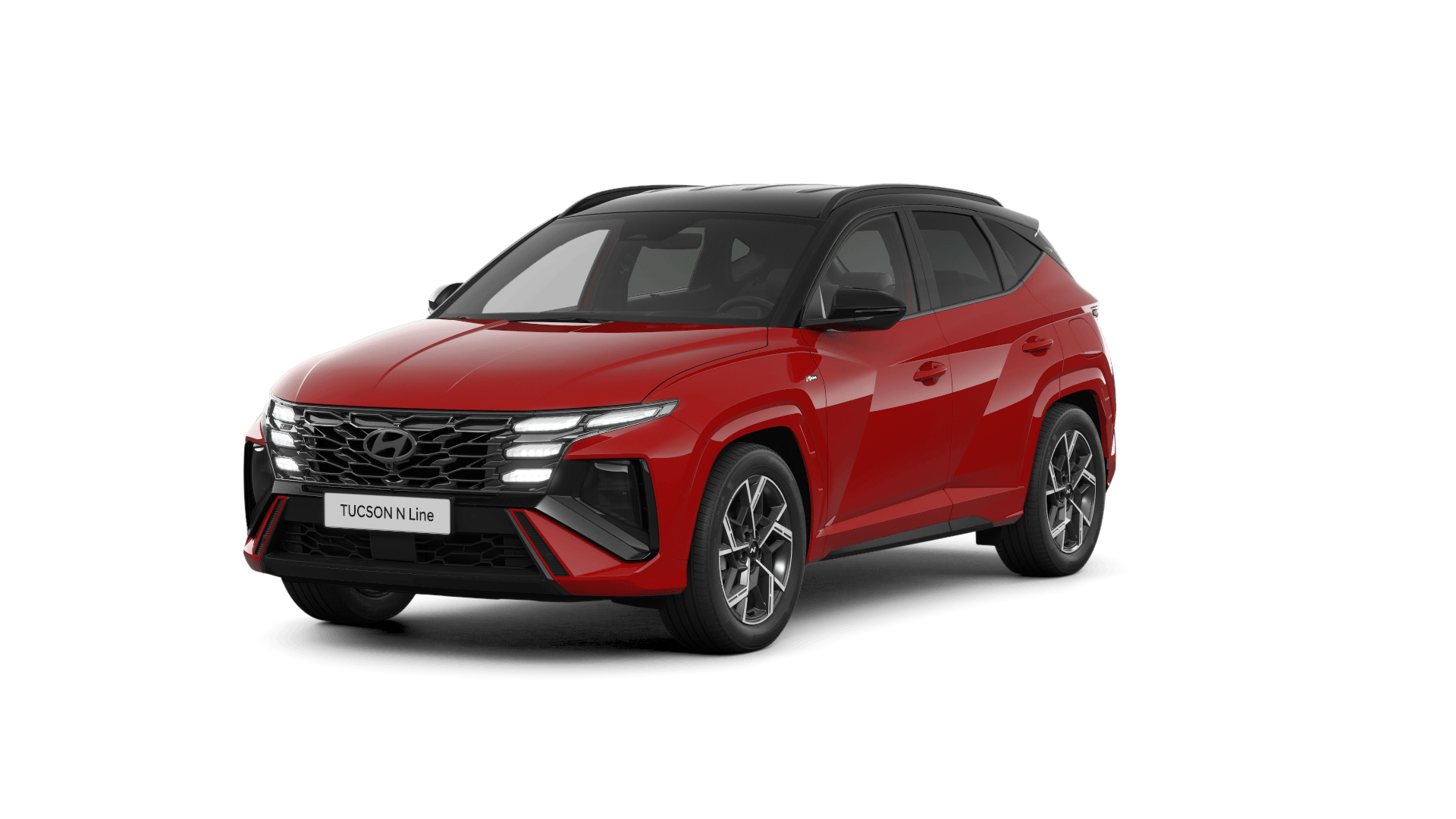 A red hyundai tucson is shown on a white background.