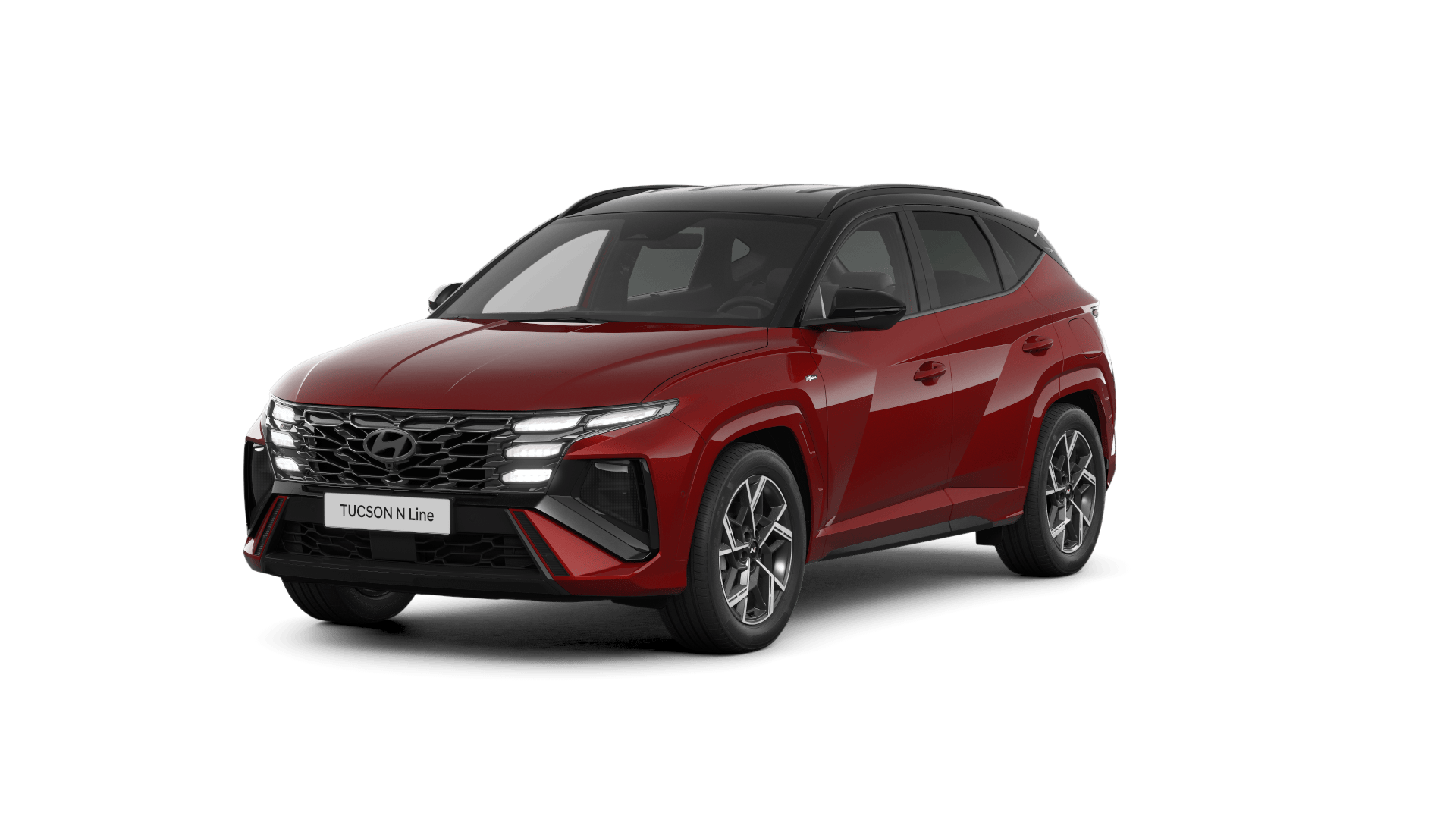 A red hyundai tucson is shown on a white background.