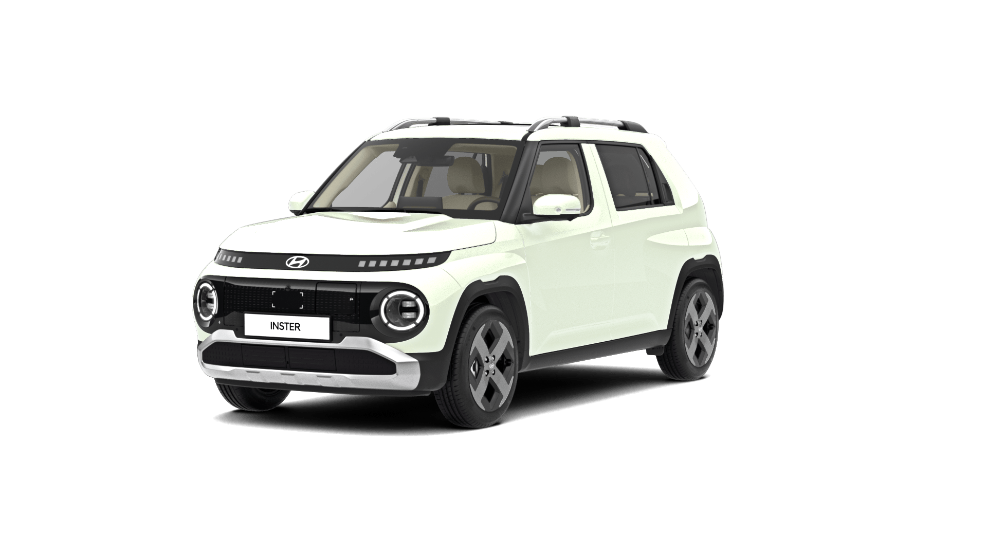 A white car is on a white background. Inster