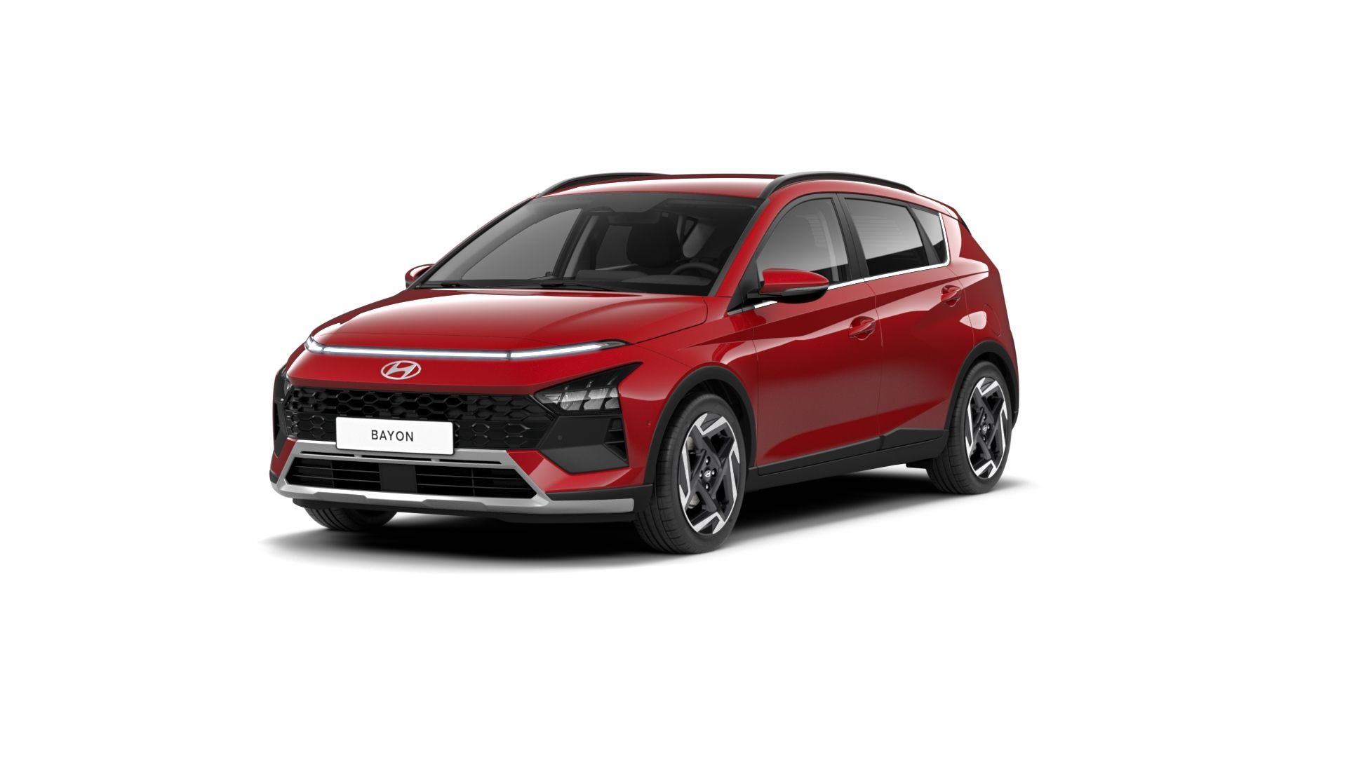 A red hyundai bayon is shown on a white background.