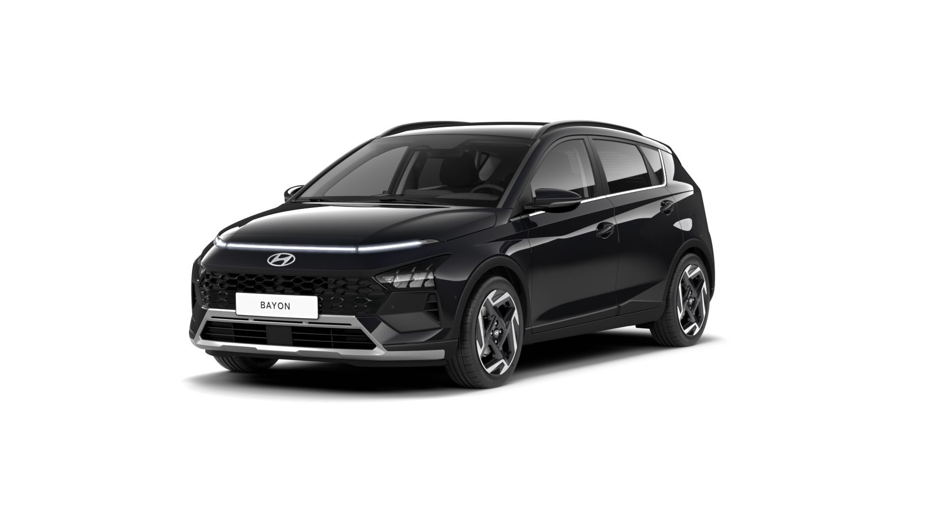 A black hyundai bayon is shown on a white background.