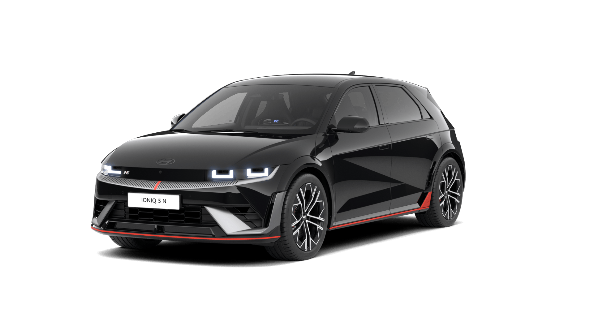A black car is sitting on top of a white surface.Ioniq 5 N