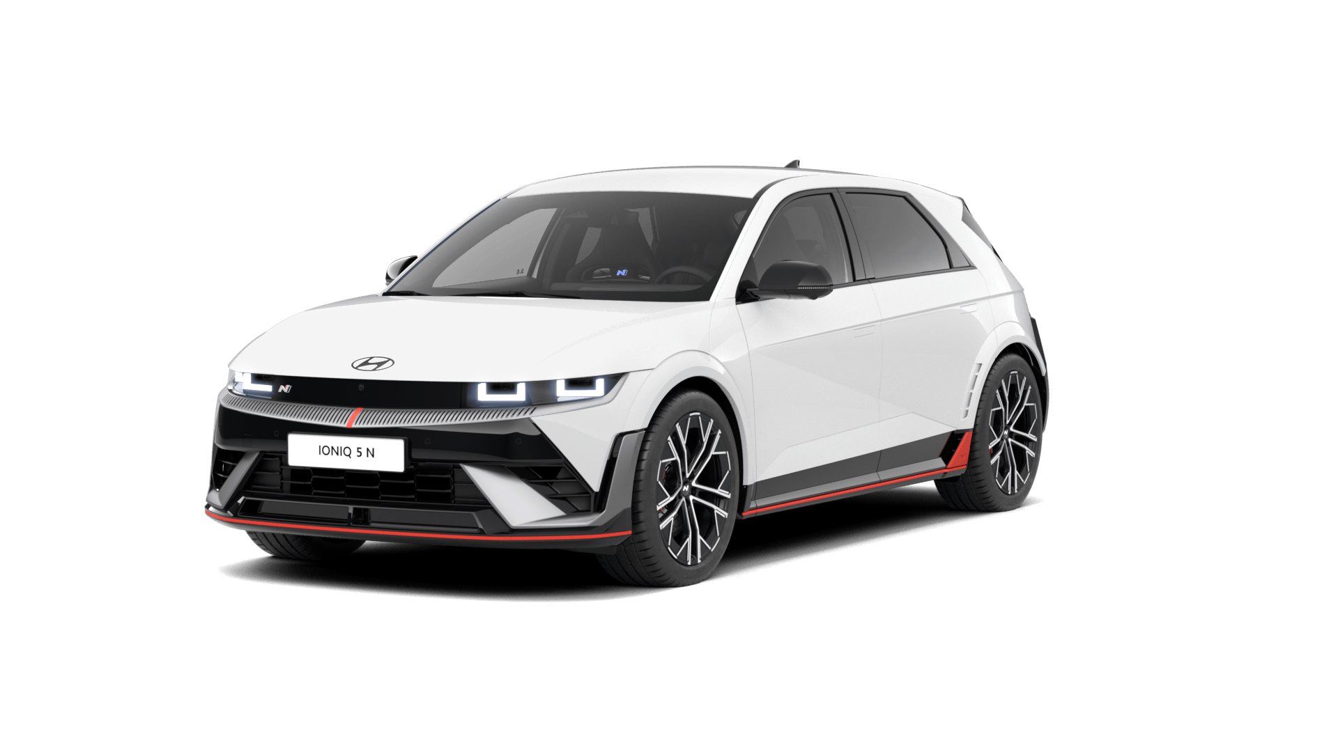 A white car is sitting on a white surface. Ioniq 5 N