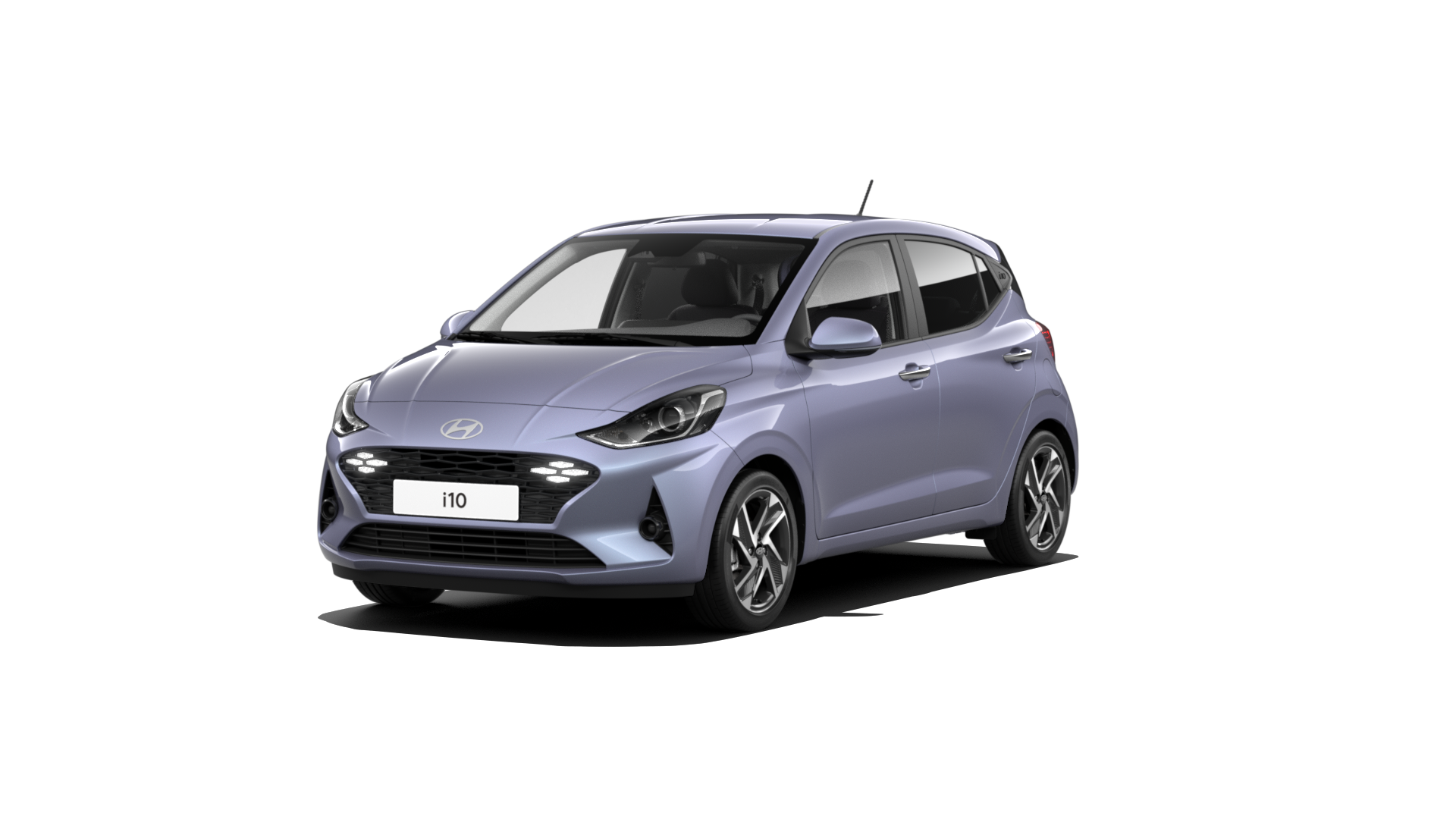A purple hyundai i10 hatchback is shown on a white background.