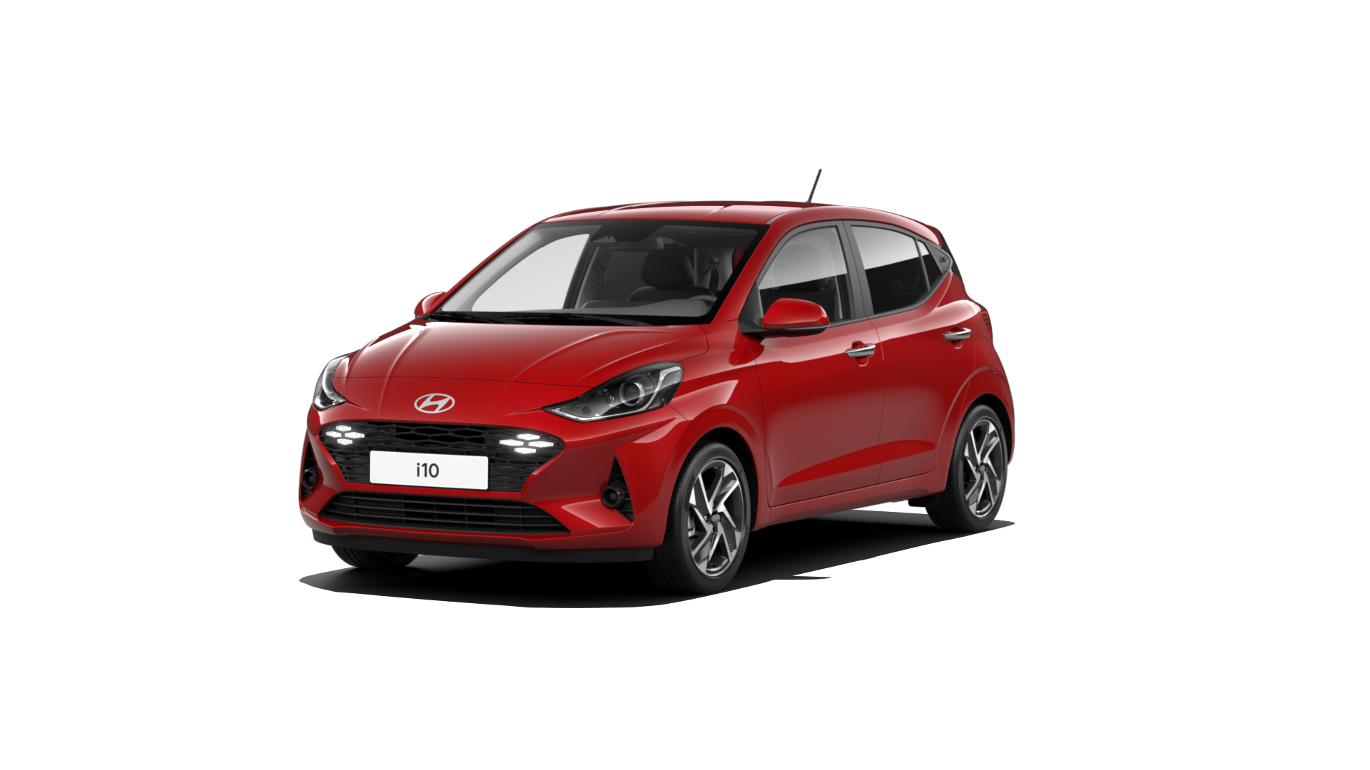 A red hyundai i10 hatchback is shown on a white background.