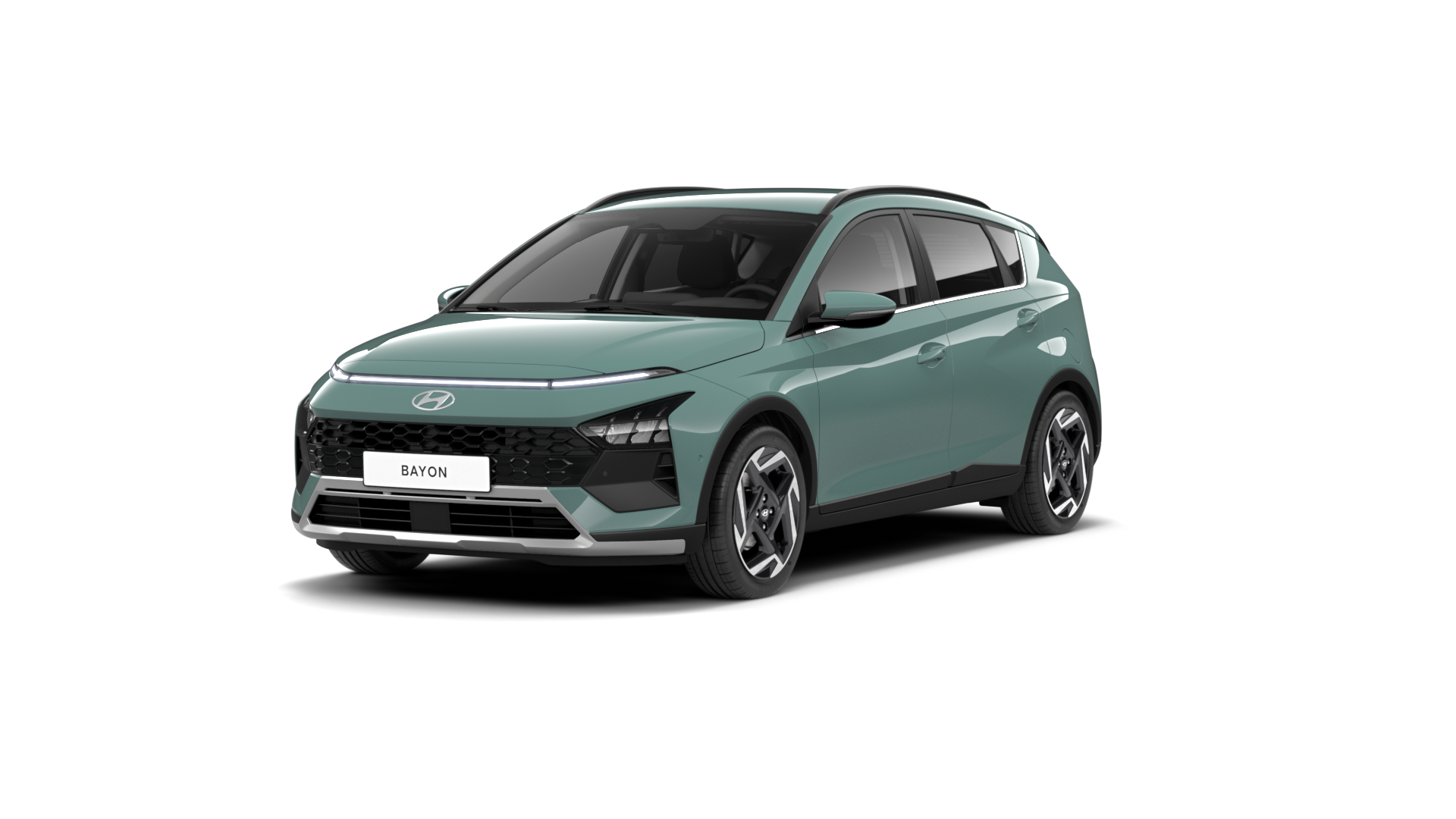 A green hyundai bayon is shown on a white background.