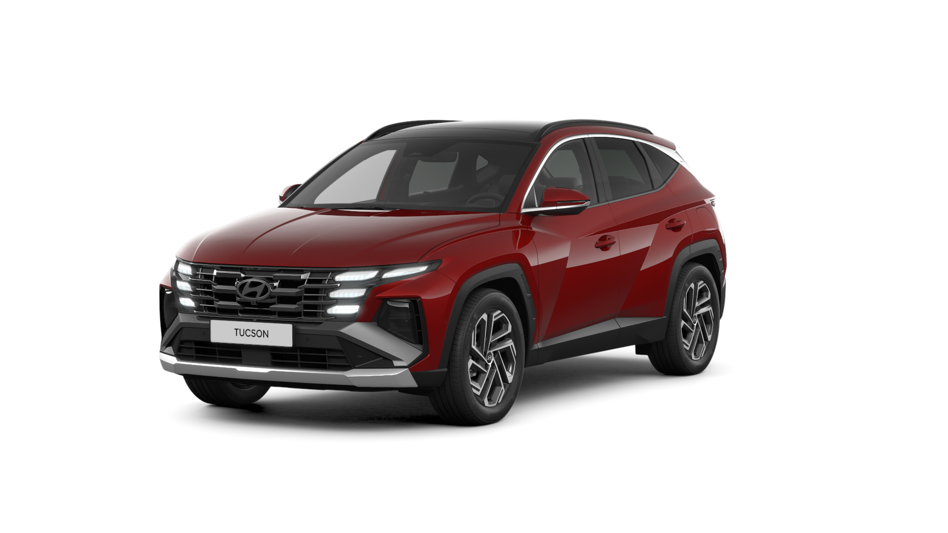 A red hyundai tucson is shown on a white background.