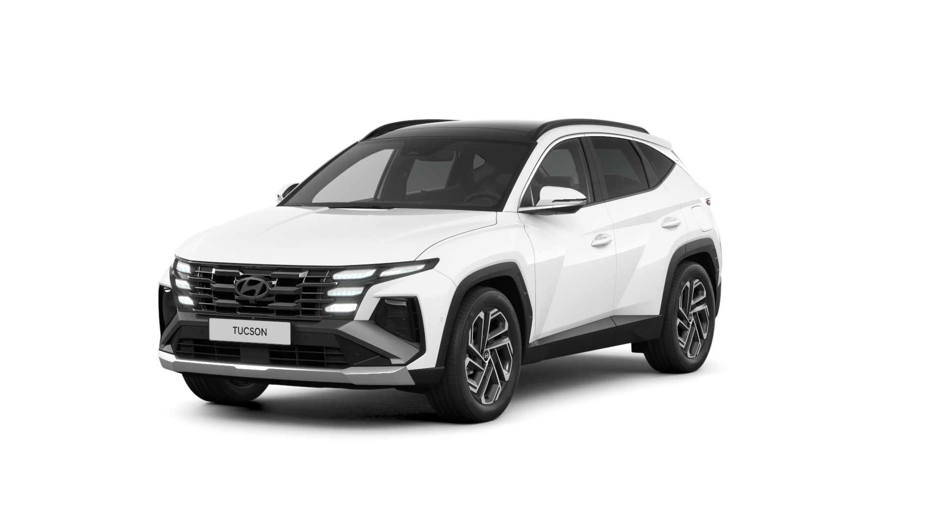 A white hyundai tucson is shown on a white background.