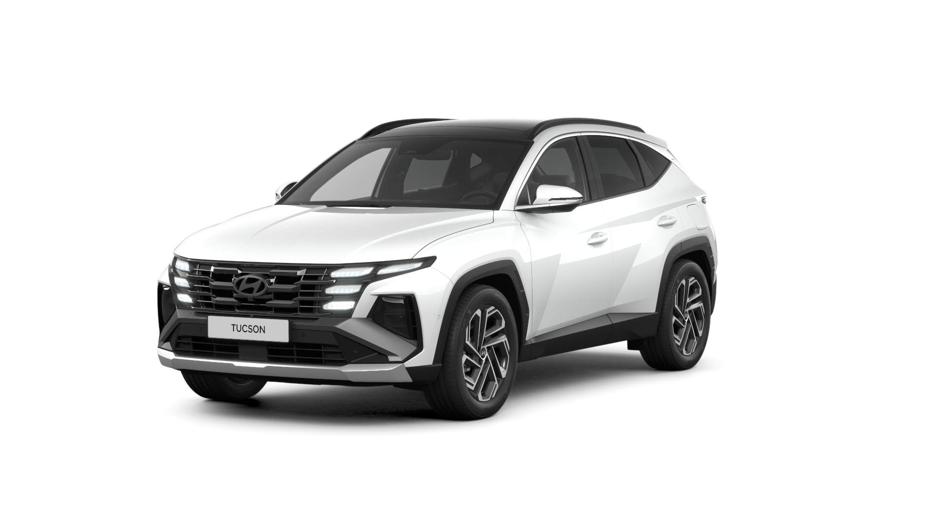 A white hyundai tucson is shown on a white background.