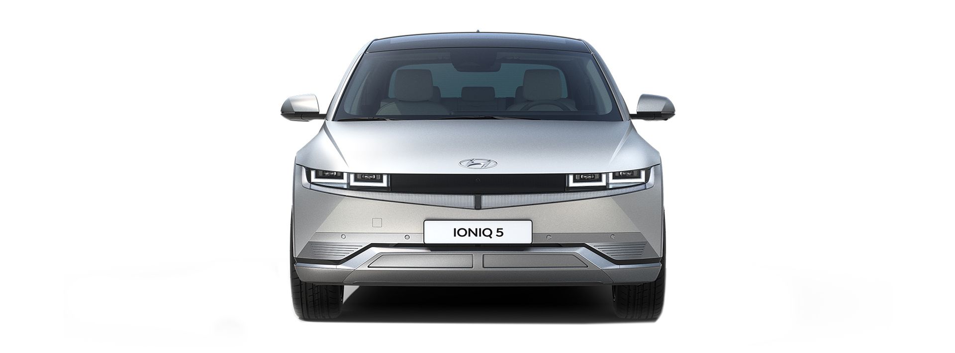 The front of a silver car is shown on a white background. Ioniq 5 N