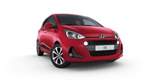 A red hyundai i10 hatchback is shown on a white background.