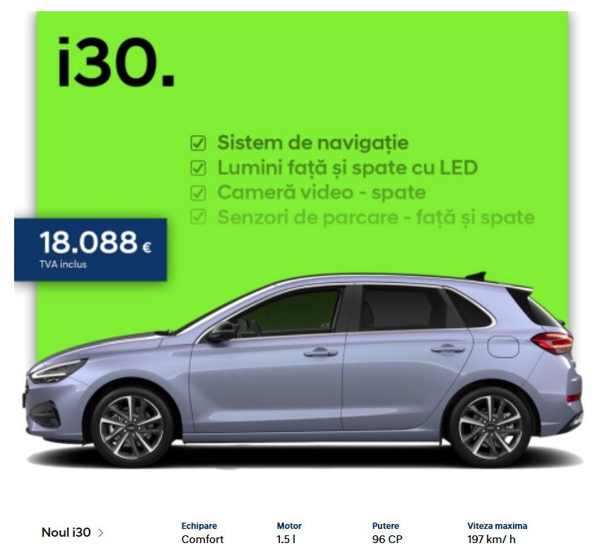 A picture of a hyundai i30 on a green background.