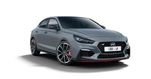 A gray hyundai i30 n line hatchback is shown on a white background.
