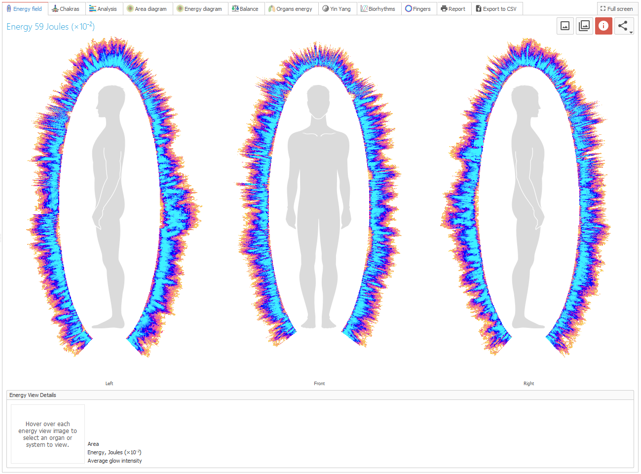 A computer screen shows a silhouette of a person surrounded by auras.