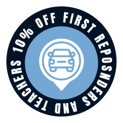 A sticker that says 10 % off first responders and teachers