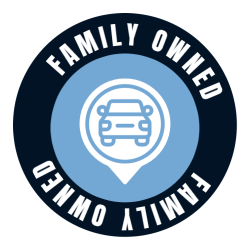 A family owned logo with a car in the center