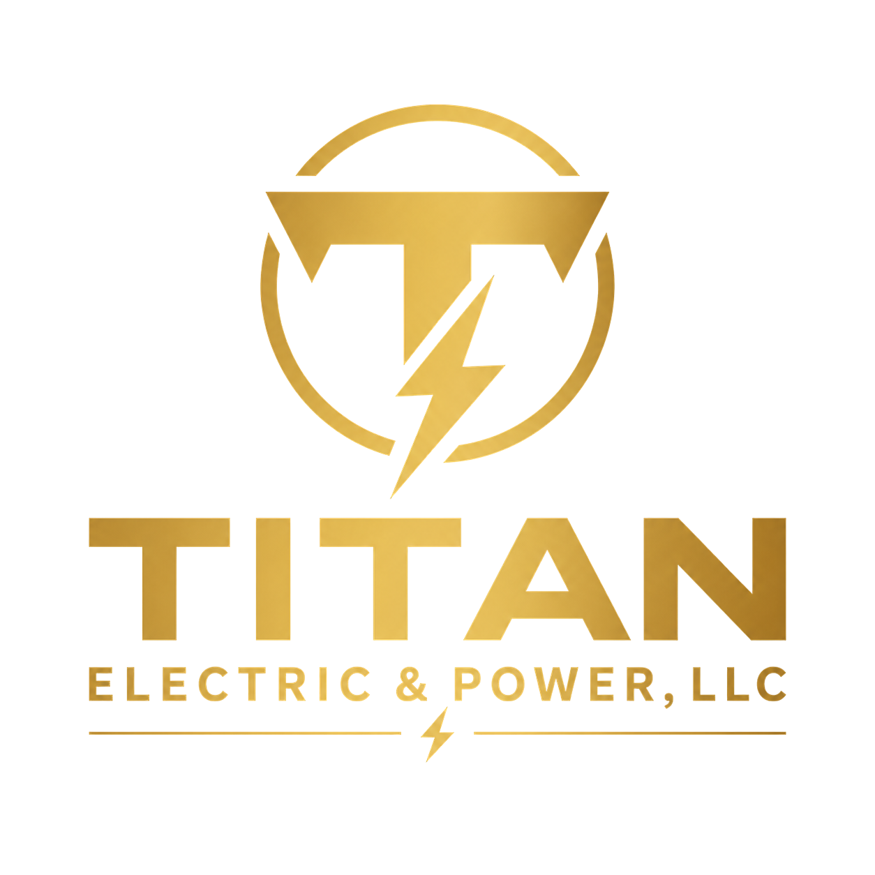 Gold Titan Electric & Power, LLC logo with a lightning bolt inside a circular emblem.