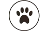 Paw print icon in a white circle.