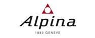 Alpina-Logo mit einem roten Dreieck über schwarzem Text und der Aufschrift „1883 GENEVE“ darunter.