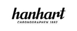 Ein schwarz-weißes Logo für eine Firma namens Hanhart Chronographen 1882.