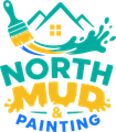 North Mud Painting logo with teal house, paintbrush, splash, and yellow-blue lettering