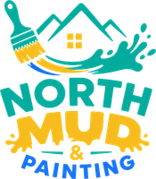 North Mud Painting logo with teal house, paintbrush, splash, and yellow-blue lettering