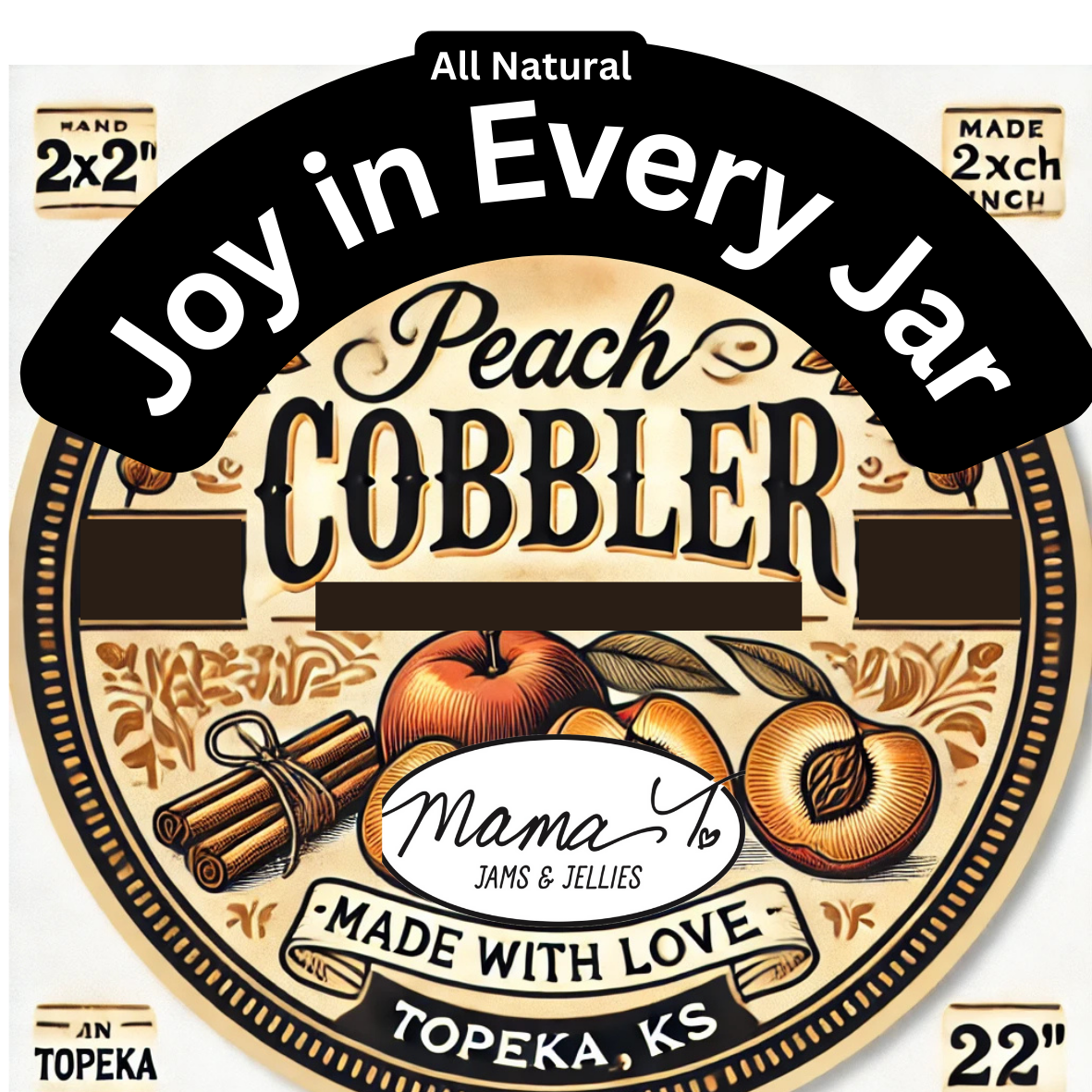 A jar of paradise peach cobbler next to a peach