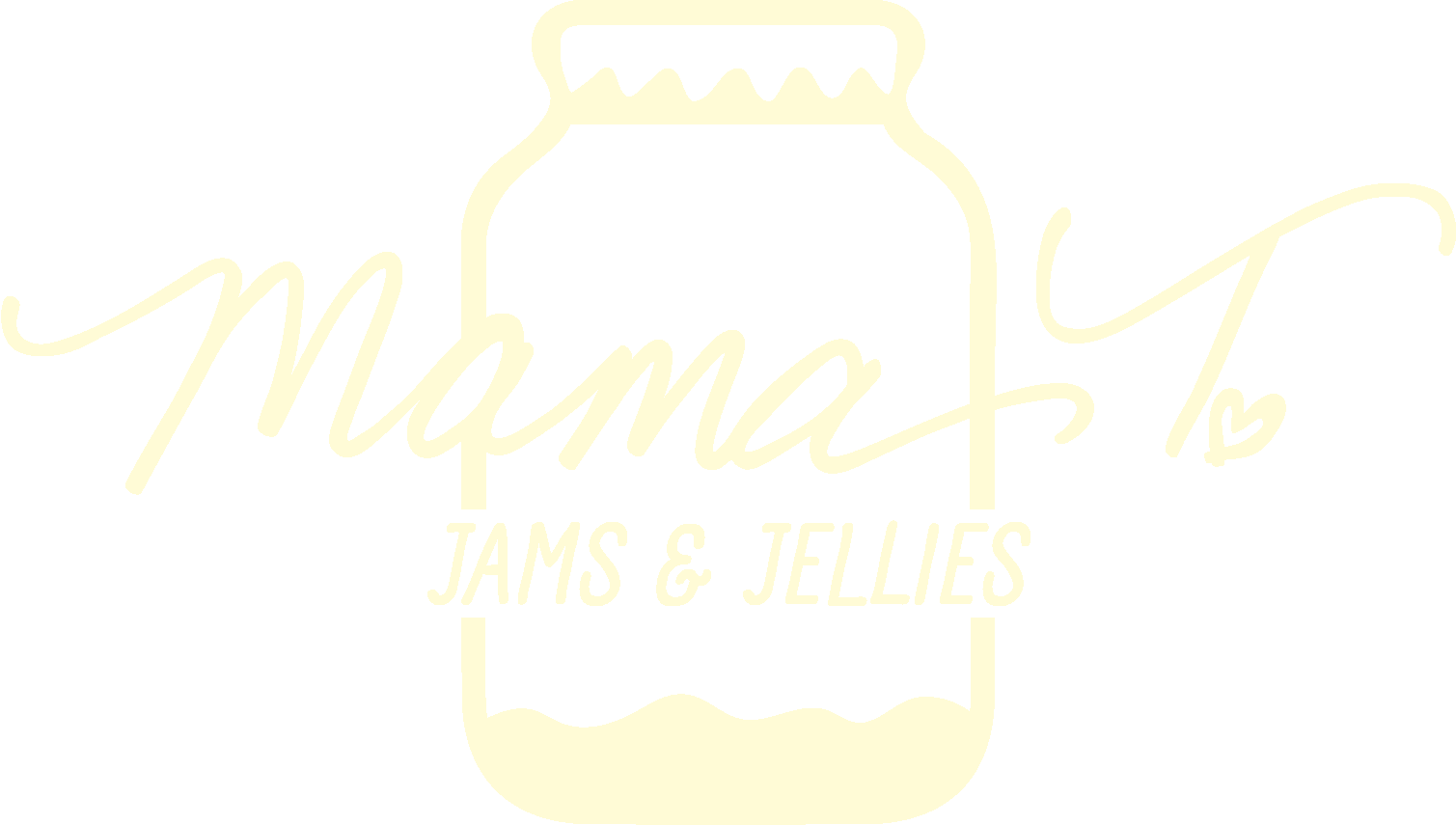 A yellow logo for mama 's jams and jellies on a white background.
