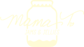 A yellow logo for mama 's jams and jellies on a white background.