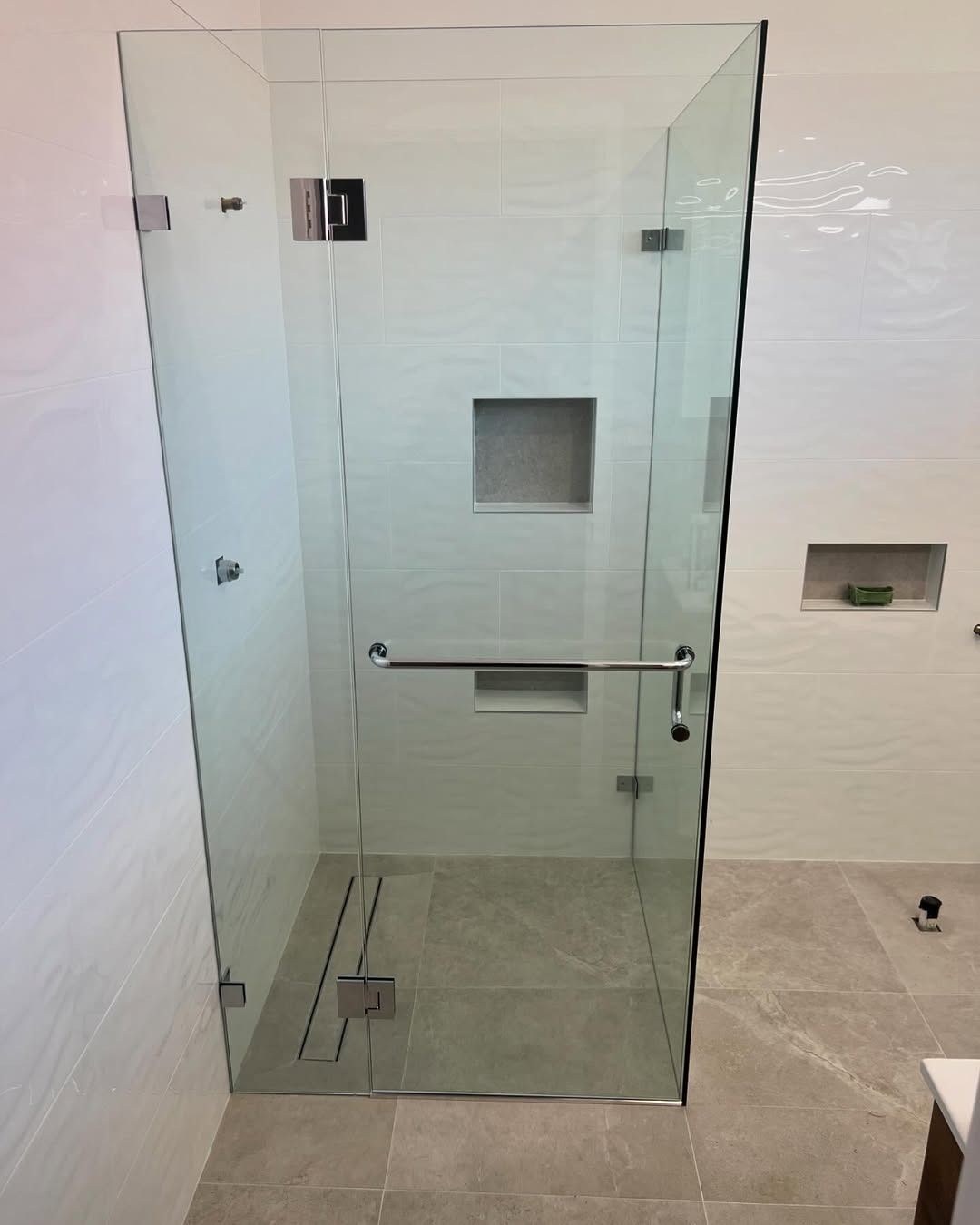 A Bathroom With A Walk In Shower With A Glass Door — Glass 24/7 In Old Bar, NSW